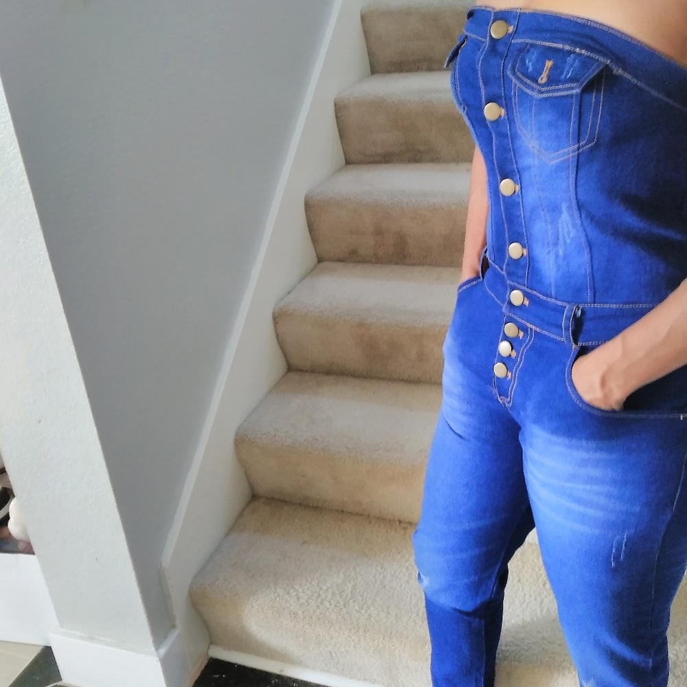 Denim strapless jumper